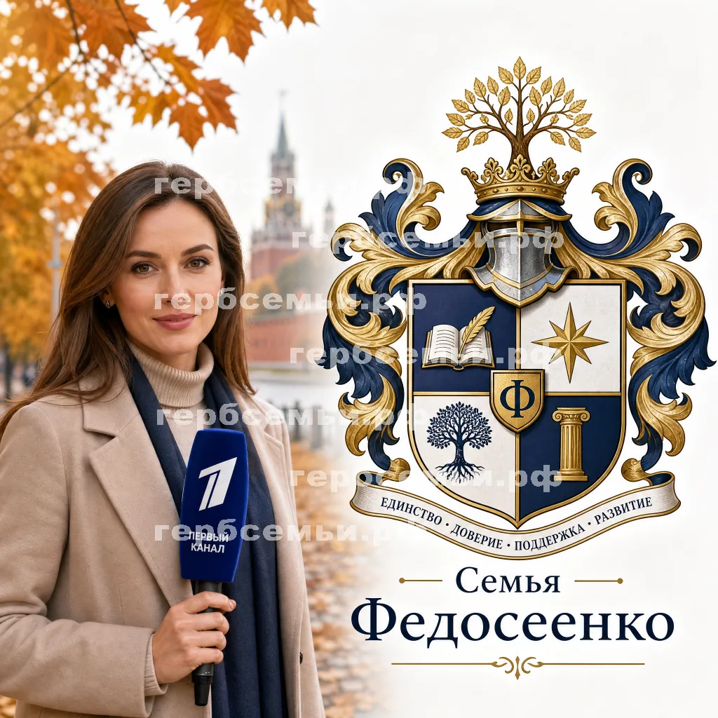 Герб семьи Создать герб  на фоне девушки корреспондента первого канала и осени #41363