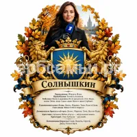 Гербы семьи Солнышкин на фоне девушки корреспондента первого канала в черных кожаных перчатках и осени