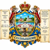Гербы семьи Солнышкин на фоне города Мышкин мышки и музея Мыши
