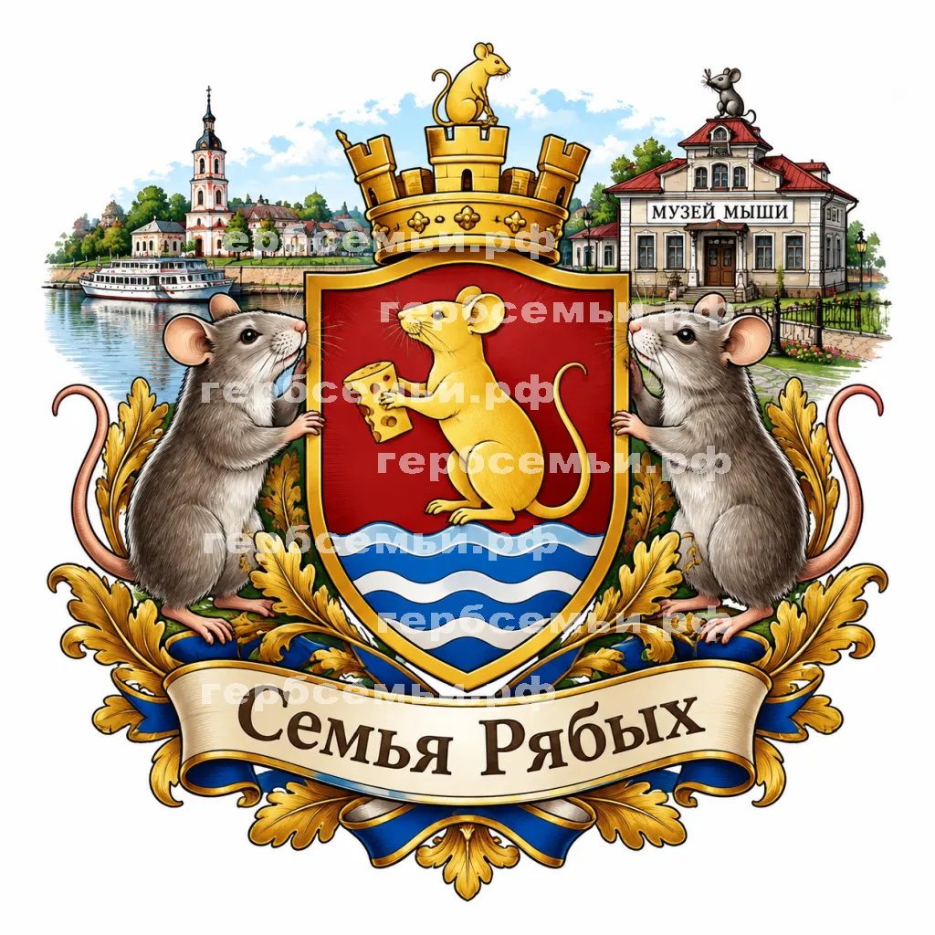 Герб семьи Создать герб на фоне города Мышкин мыши и музея мыши #41402