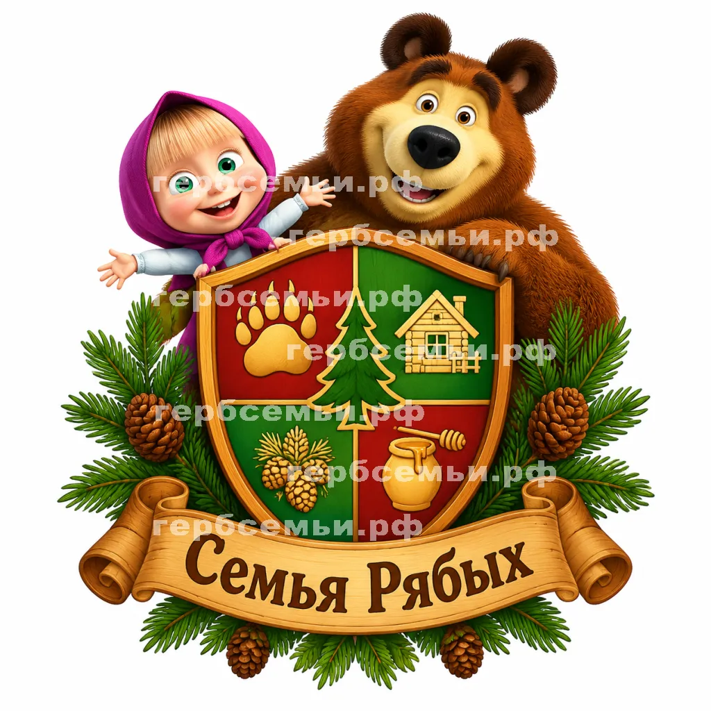 Герб семьи Создать герб на фоне мультфильма Маша и Медведь #41430