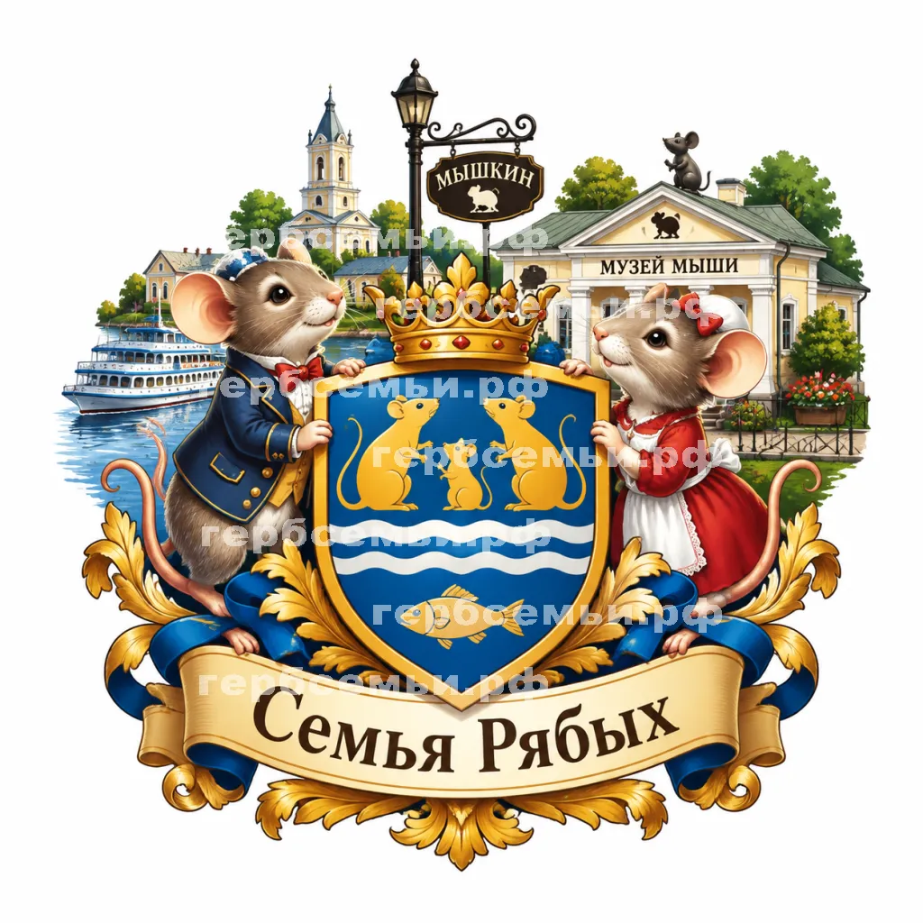 Герб семьи Создать герб на фоне города Мышкин мышки и музея Мыши #41443