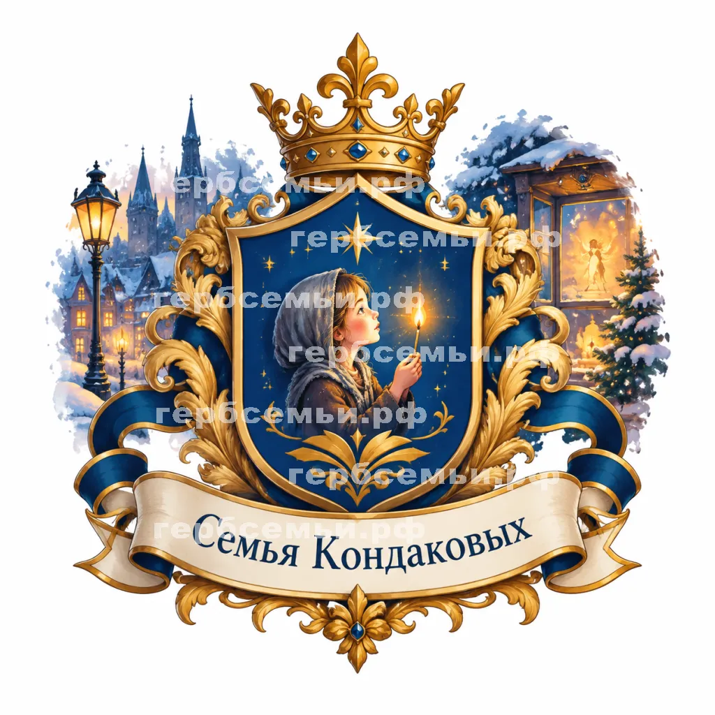 Герб семьи Семья Кондаковых на фоне сказки Ганса Христиана Адерсена о маленькой Иде #41553