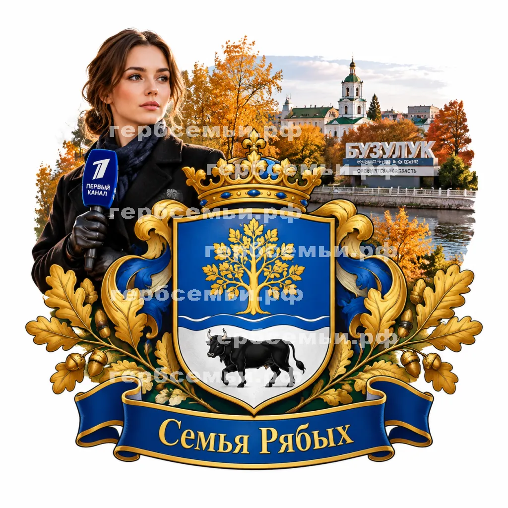 Герб семьи Создать герб на фоне девушки корреспондента первого канала в черных кожаных перчатках на фоне города Бузулука Оренбургской Области осени #41569