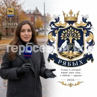 Гербы семьи Создать герб на фоне девушки корреспондента СТВ ведёт репортаж с города Бузулука осенью в чёрных кожаных перчатках 2026 год
