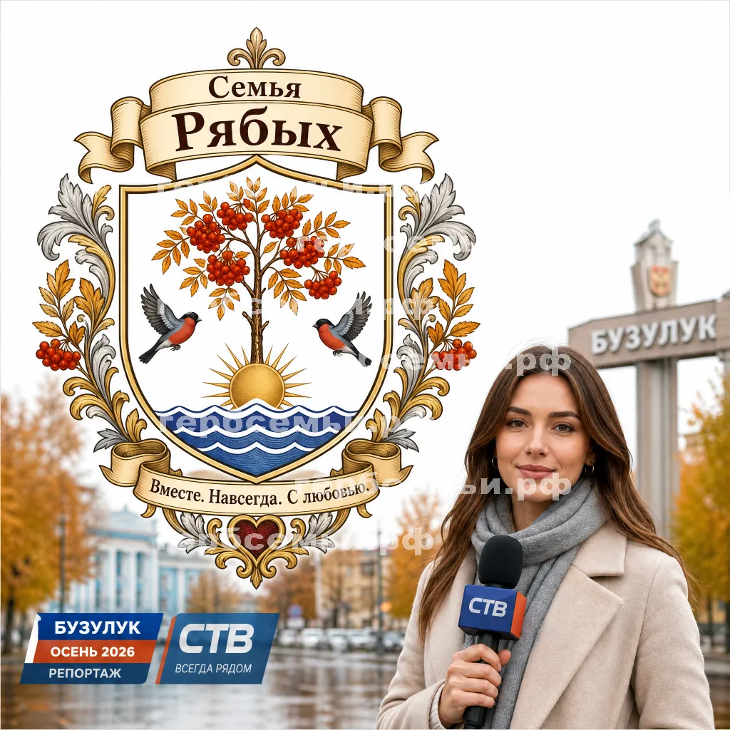 Герб семьи Создать герб на фоне девушки корреспондента СТВ ведёт репортаж с города Бузулука осенью 2026 год #41604