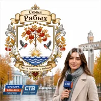 Герб семьи Создать герб на фоне девушки корреспондента СТВ ведёт репортаж с города Бузулука осенью 2026 год