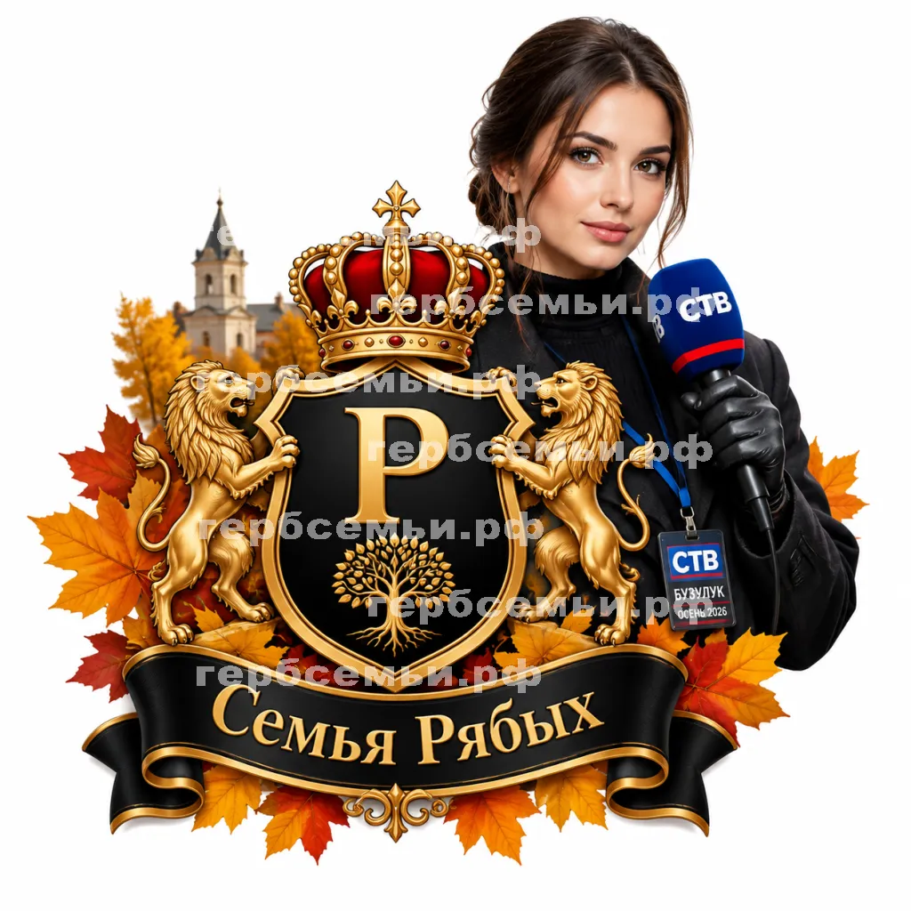 Герб семьи Создать герб на фоне девушки корреспондента СТВ Бузулук осень 2026 в чёрных кожаных перчатках #41615