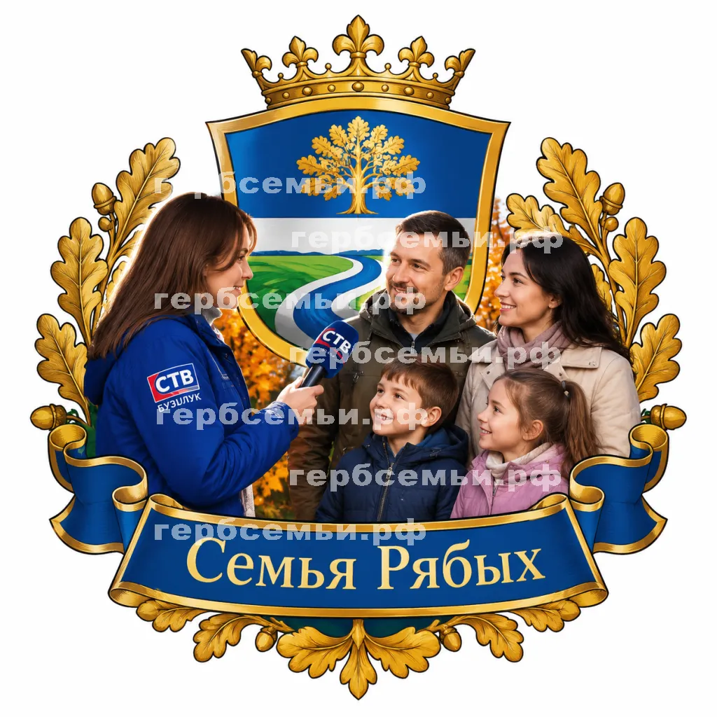 Герб семьи Создать герб на фоне девушки корреспондента СТВ Бузулук осень 2026 в берет интервью у семьи Рябых #41617