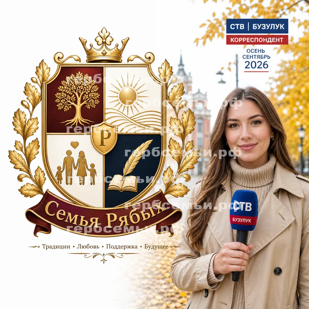 Герб семьи Создать герб на фоне девушки корреспондента СТВ Бузулук осень сентябрь месяц 2026 год #41619