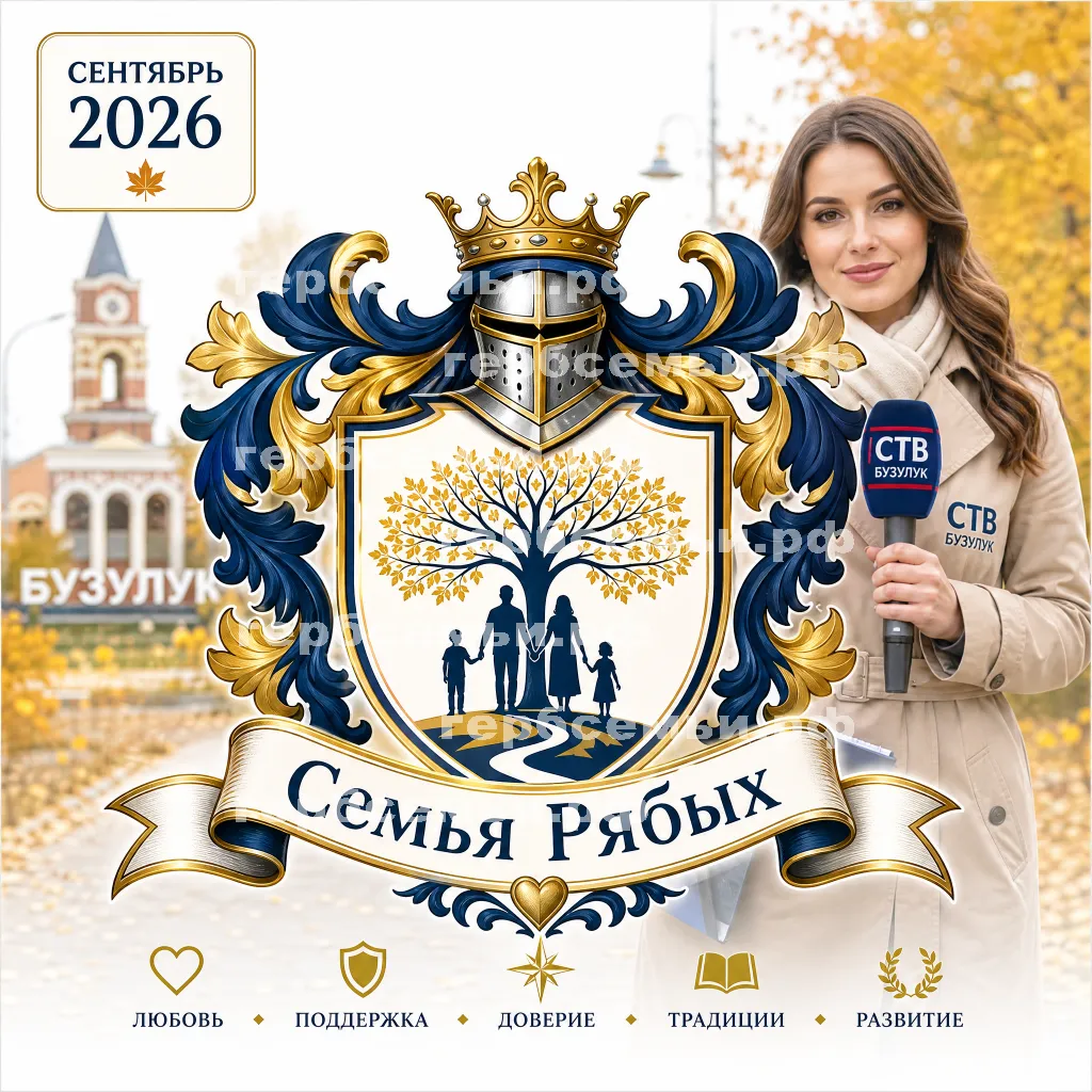 Герб семьи Создать герб на фоне девушки корреспондента СТВ Бузулук осень сентябрь месяц 2026 год #41620