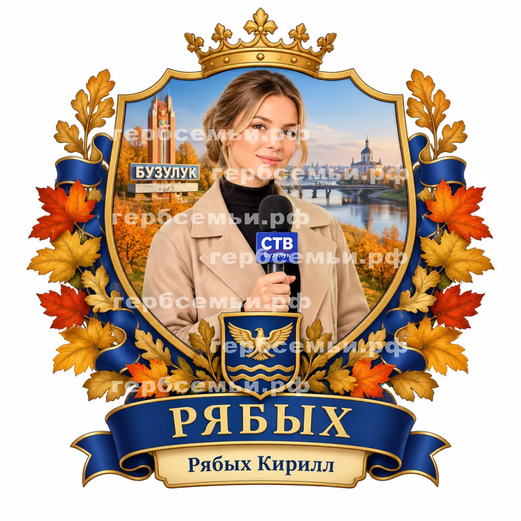 Герб семьи Рябых на фоне девушки корреспондента СТВ Бузулук осени сентября 2026 год #41650