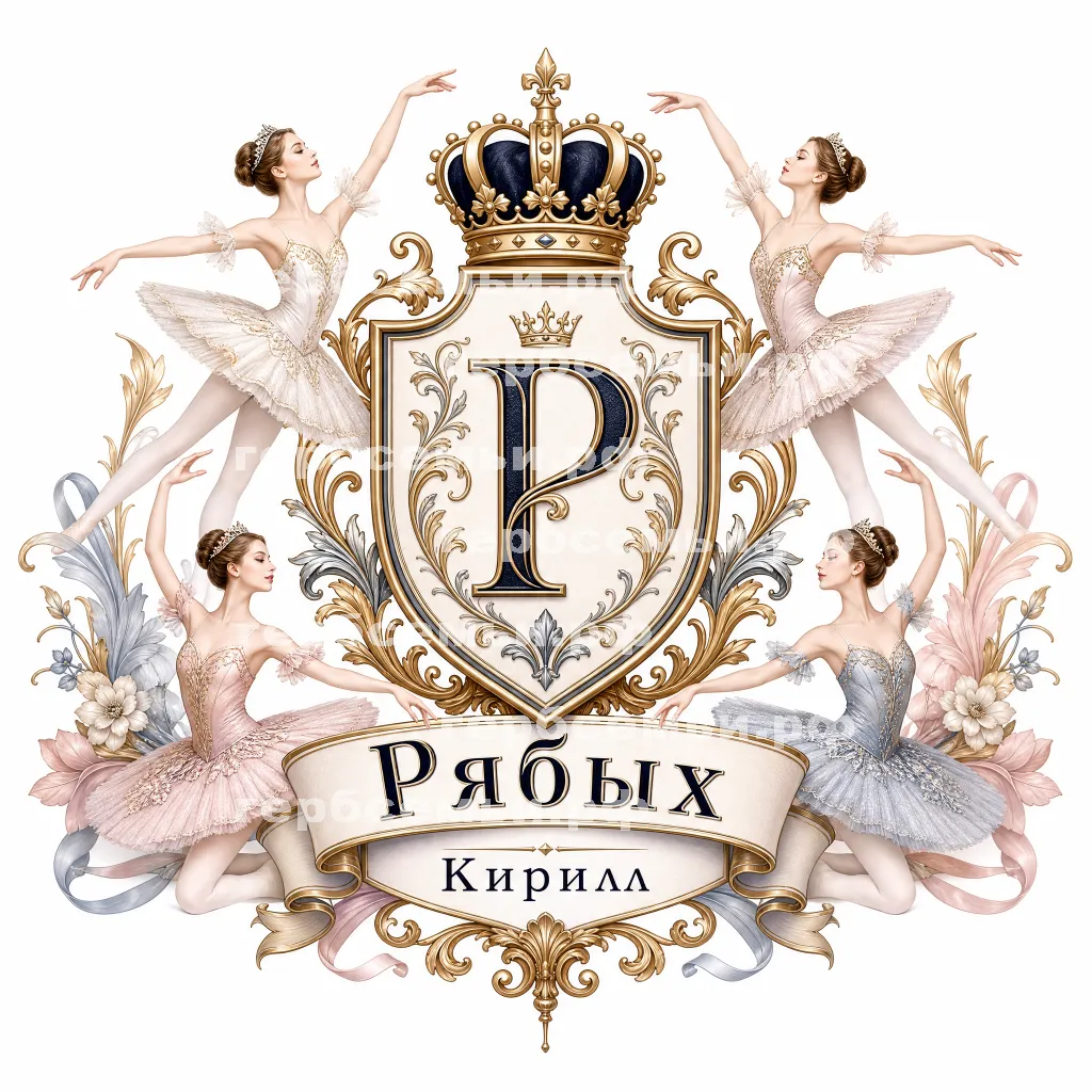 Герб семьи Рябых  на фоне балерин #41730
