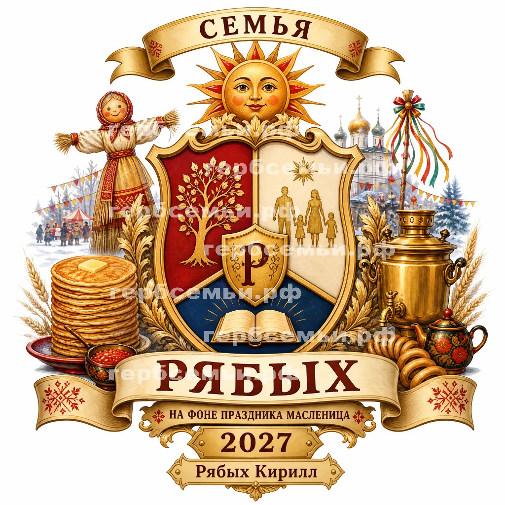 Герб семьи Семья Рябых на фоне праздника Масленица 2027 #41738