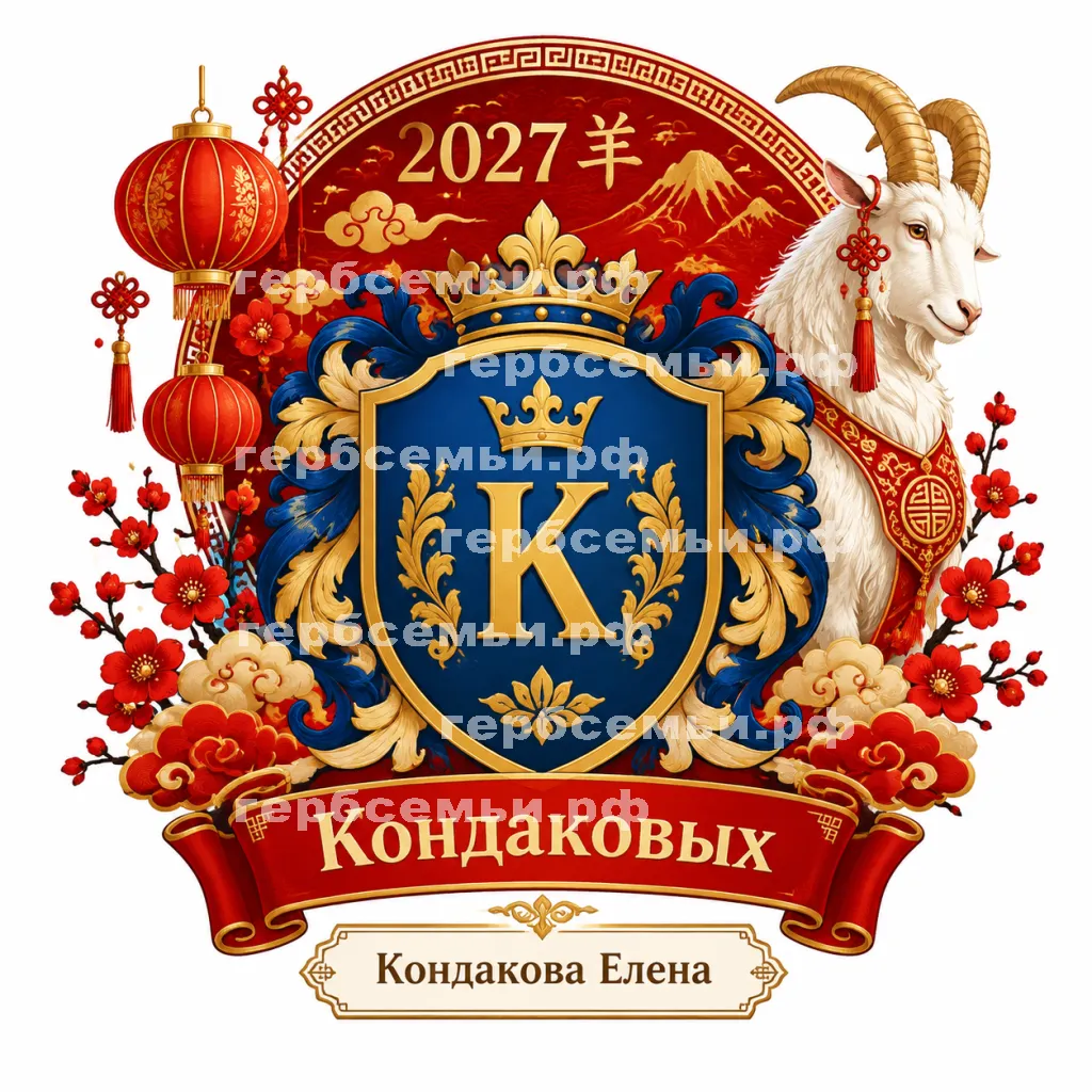 Герб семьи Кондаковых на фоне Китайского Нового Года Козы 2027 #41740