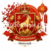 Гербы семьи Федосеенко на фоне Китайского Нового Года Козы 2027