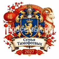 Гербы семьи Тимофеевых на фоне Китайского Нового Года Козы 2027
