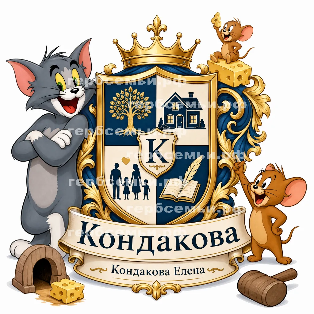 Герб семьи Кондакова  на фоне мультика Тома и Джерри #41797
