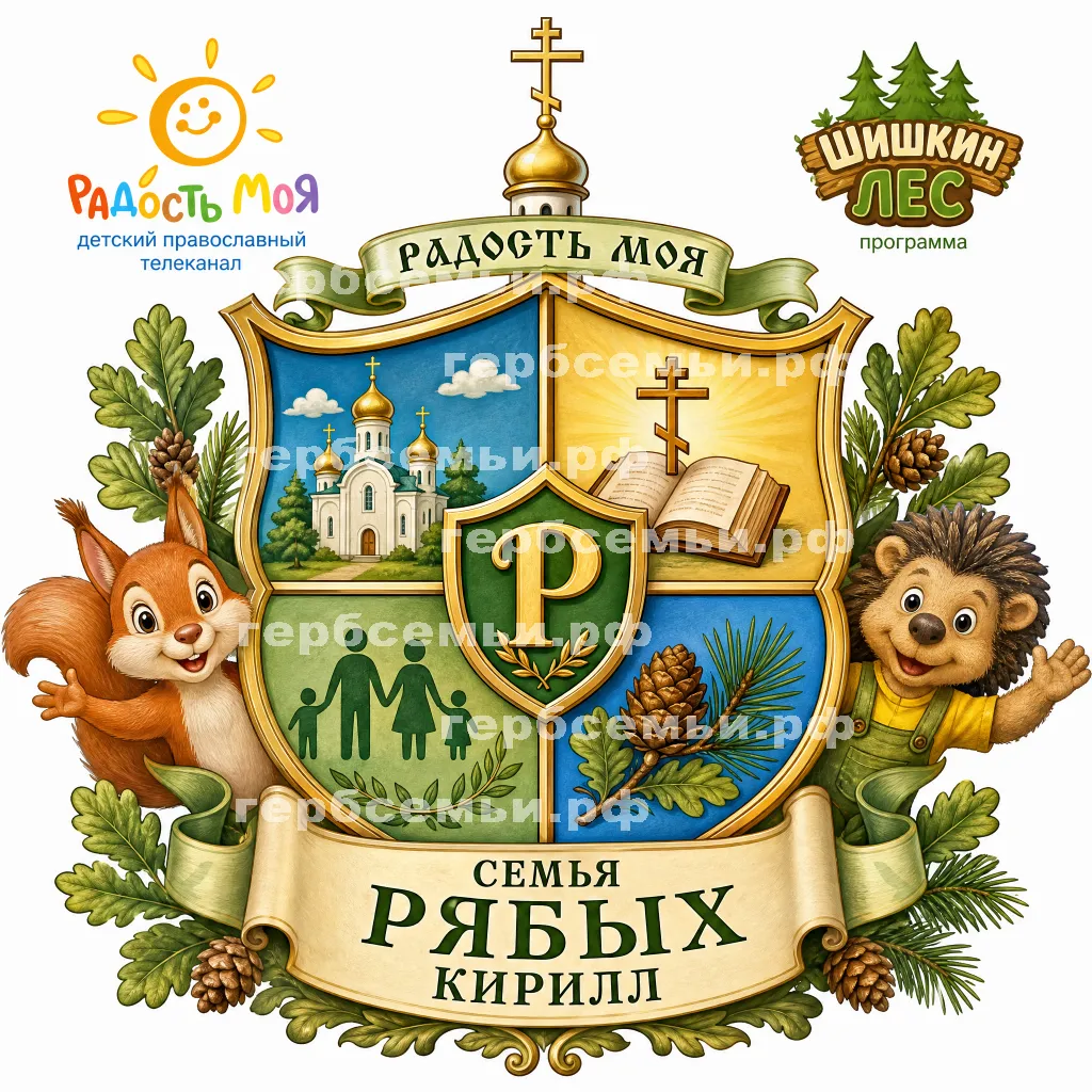 Герб семьи Создать герб на фоне детского проваславного телеканала Радость Моя и программа Шишкин Лес #41805