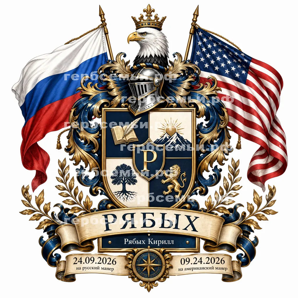 Герб семьи Создать герб на фоне российского и американского флагов на 09.24.2026 на американский манер 24.09.2026 на русский манер #41807