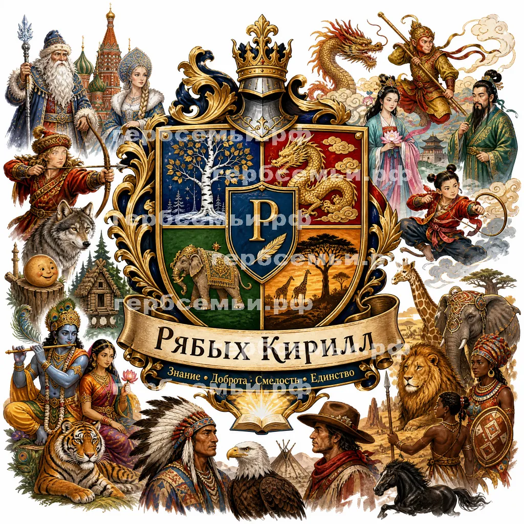 Герб семьи Создать герб на фоне русских, китайских, индийских, африканских и американских сказок и их героев #41813