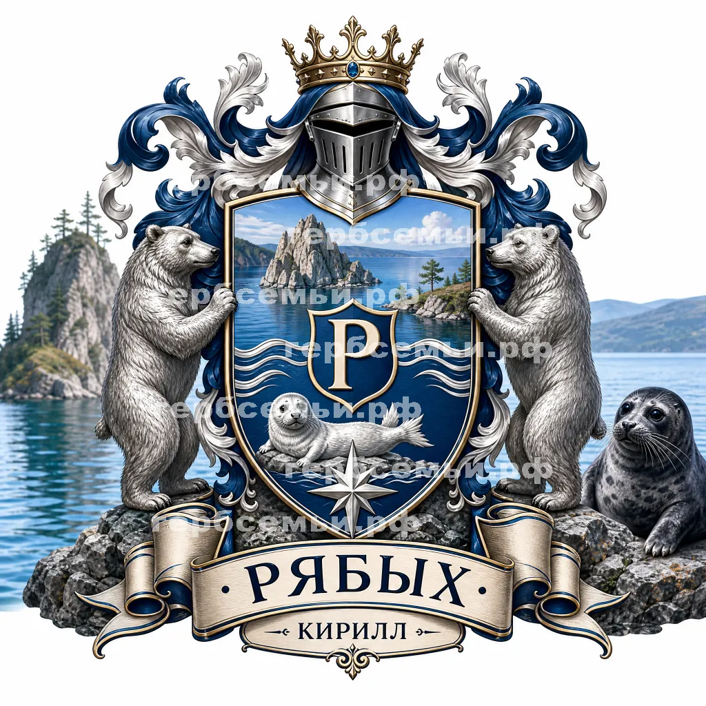Герб семьи Создать герб на фоне Байкала и нерпы #41835
