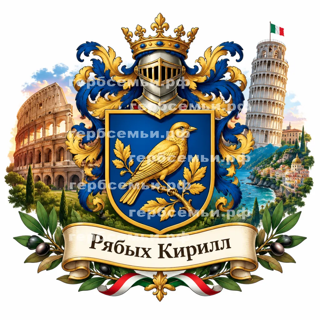 Герб семьи Рябых на фоне Италии и досторимичательности #41845
