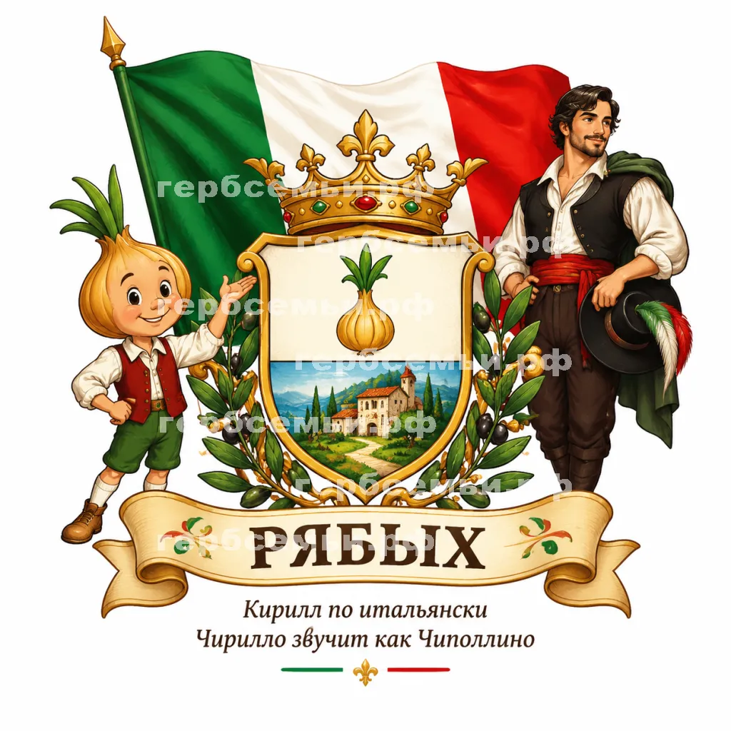 Герб семьи Создать герб на фоне флага Италии и персонажей #41847