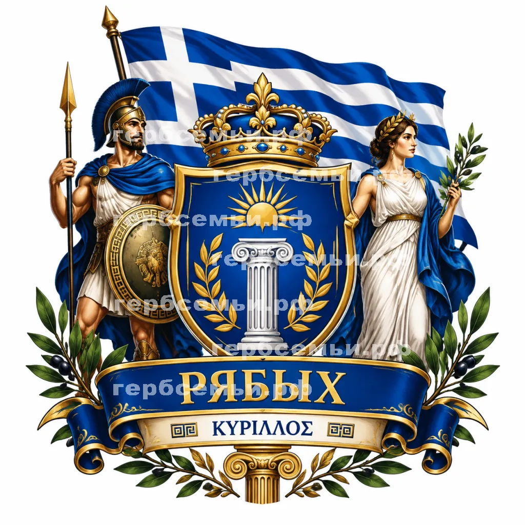 Герб семьи Создать герб на фоне флага Греции и персонажей #41862
