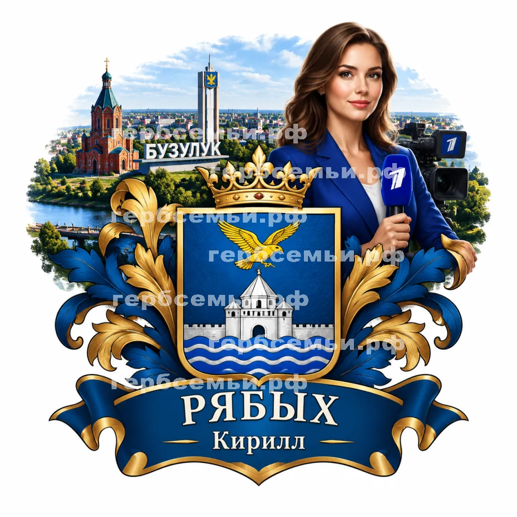 Герб семьи Создать герб на фоне города Бузулука и девушки корреспондента Первого Канала #41867