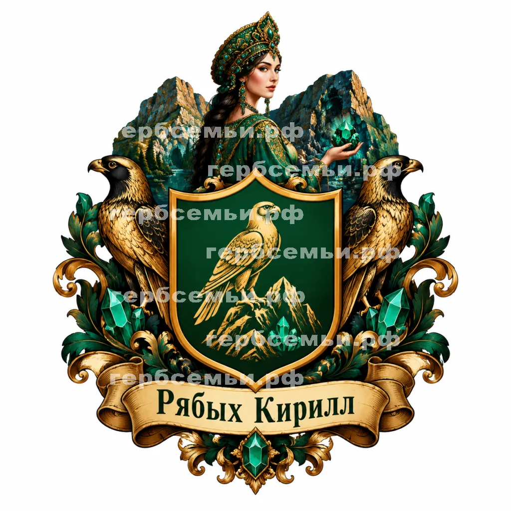 Герб семьи Рябых на фоне хозяйки медной горы #41874