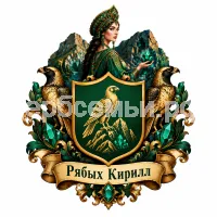 Гербы семьи Рябых на фоне хозяйки медной горы