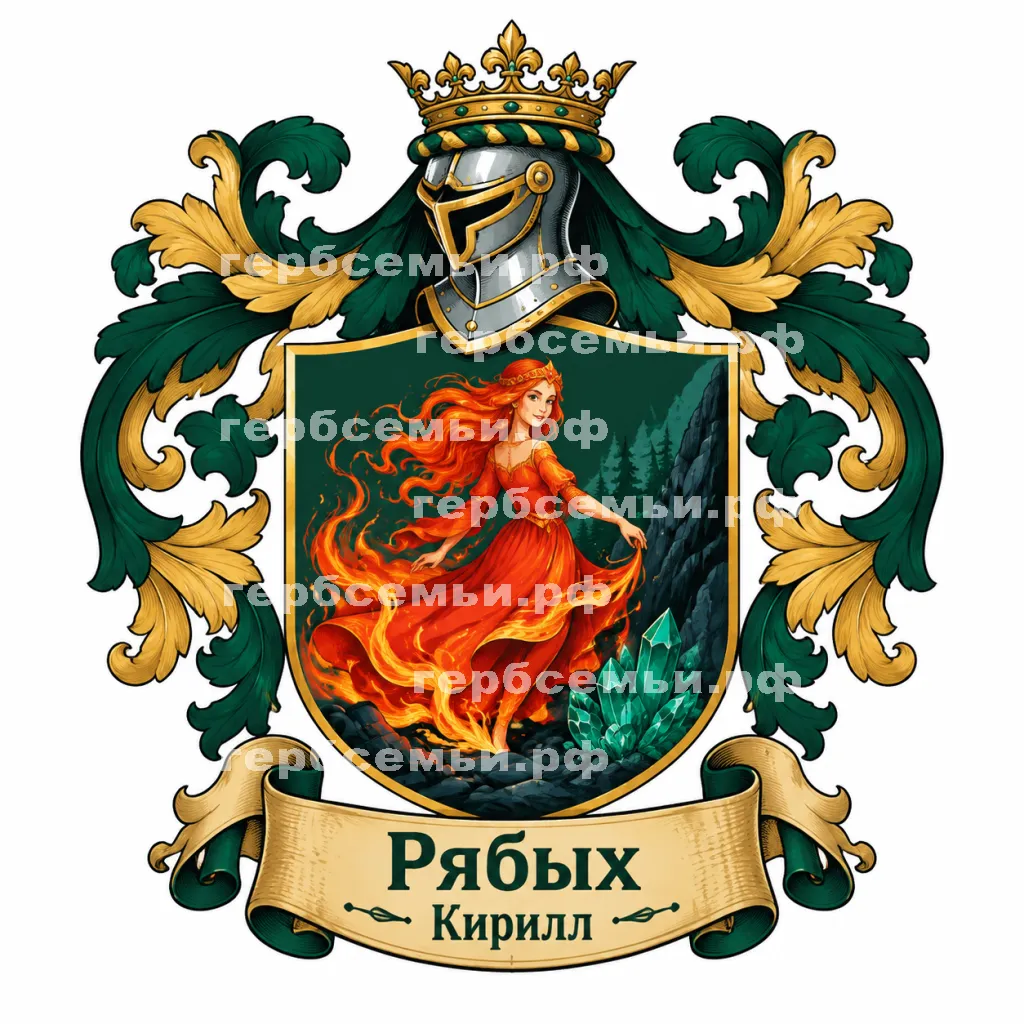 Герб семьи Рябых на фоне огневушки покатушки сказа Бажова #41876
