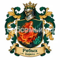 Гербы семьи Рябых на фоне огневушки покатушки сказа Бажова