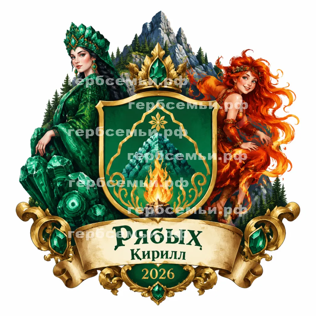 Герб семьи Создать герб фоне уральских сказов Павла Петровича Бажова Хозяйка Медной горы и Огневушки Поскакушки 2026 год #41885