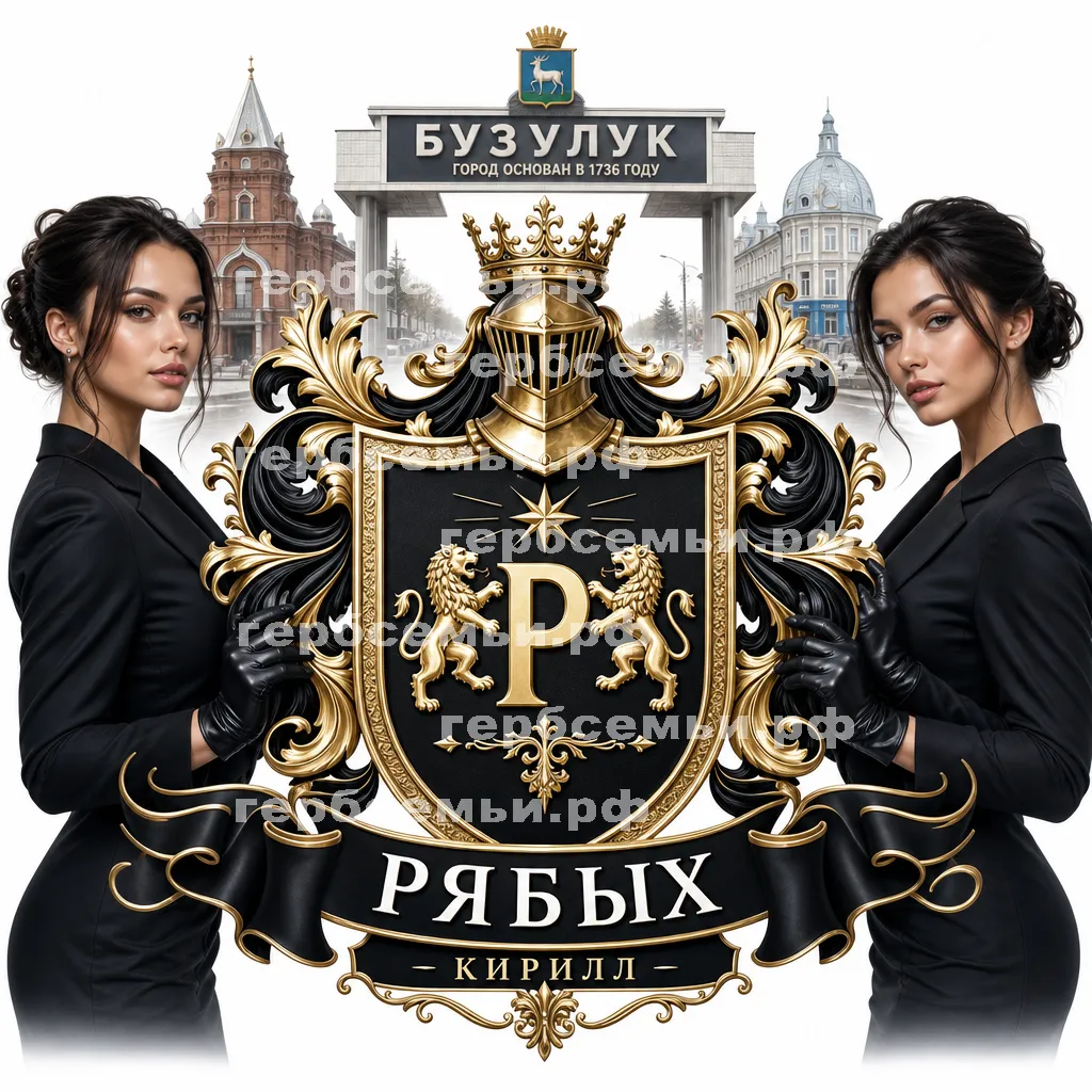 Герб семьи Создать герб на фоне города Бузулука и девушек ассистенток в черных кожаных перчатках #41901