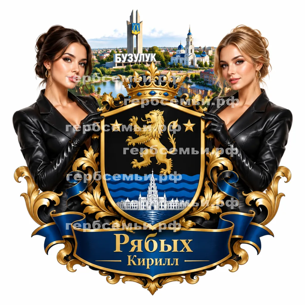 Герб семьи Создать герб на фоне города Бузулука и девушек ассистенток в черных кожаных перчатках #41914