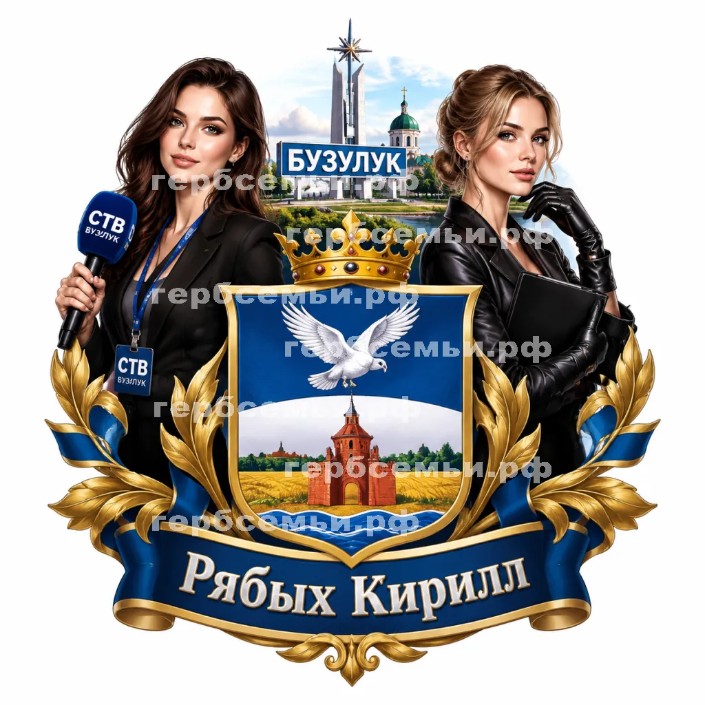 Герб семьи Создать герб на фоне города Бузулук девушки корреспондента СТВ Бузулук и девушки ассистентки в черных кожаных перчатках #41910