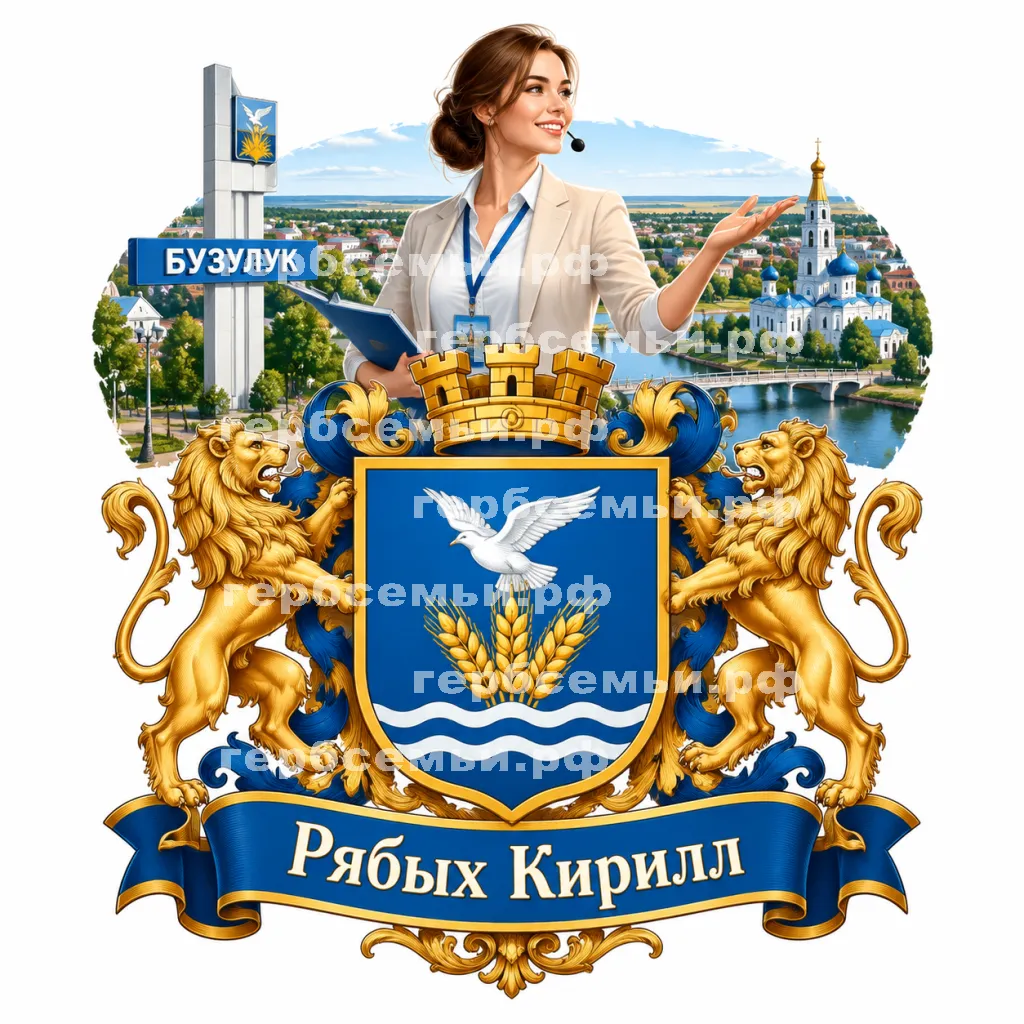 Герб семьи Создать герб на фоне города Бузулука и девушки экскурсовода #41971