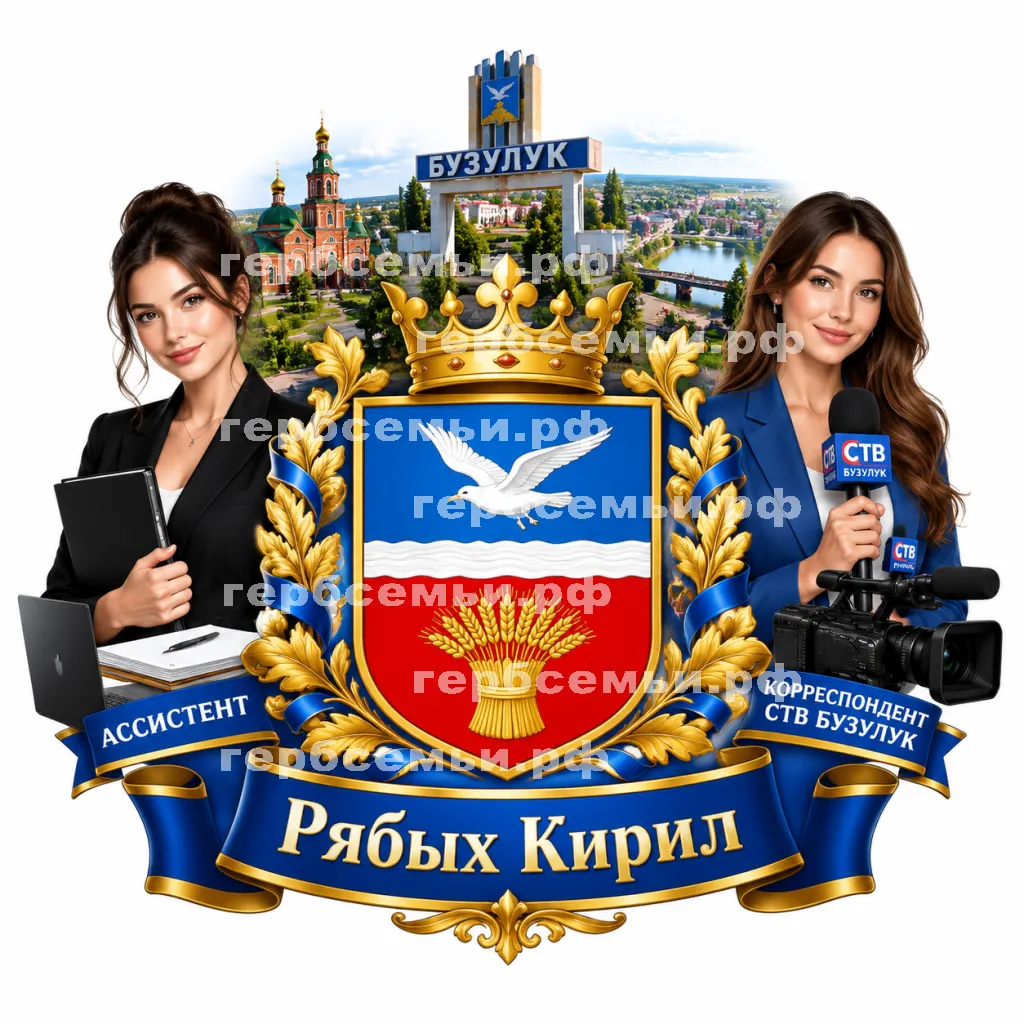 Герб семьи Создать герб на фоне города Бузулука и девушки асстентки и девушки корреспондента СТВ Бузулук #41916