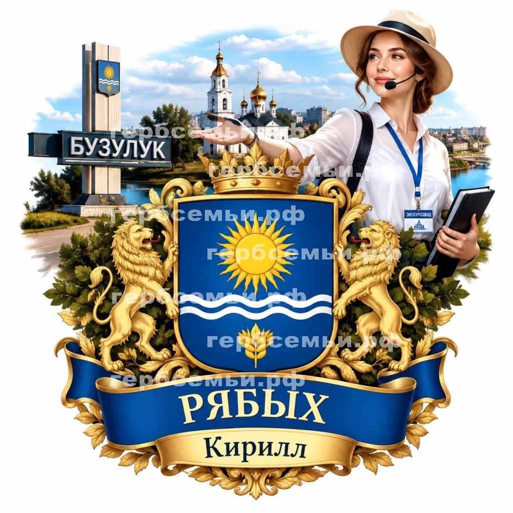 Герб семьи Создать герб  на фоне города Бузулука и девушки экскурсовода #41920