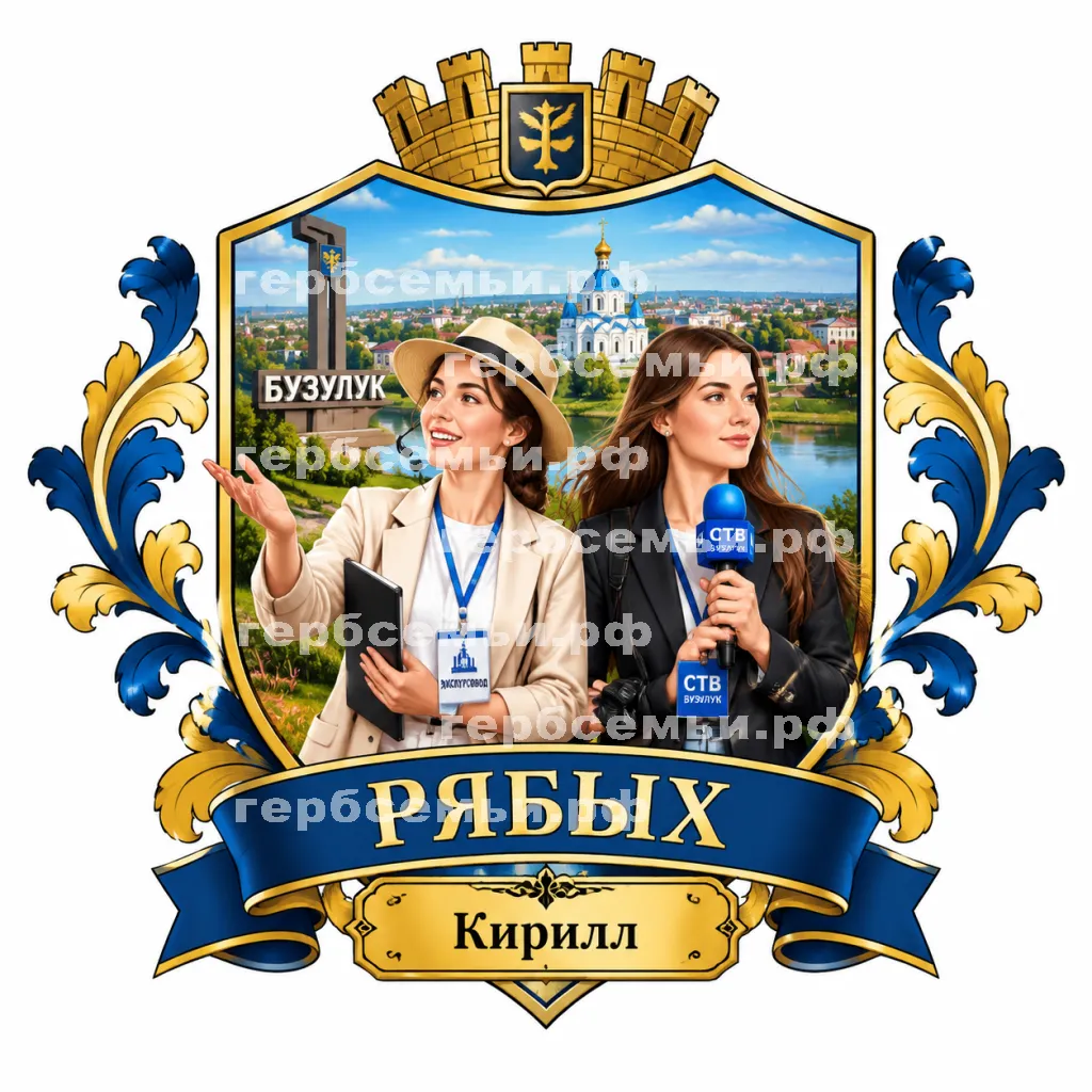 Герб семьи Создать герб на фоне города Бузулук девушка экскурсовод и девушка корреспондент СТВ Бузулук #41928