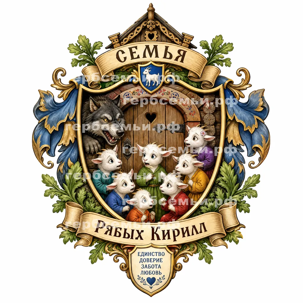 Герб семьи Создать герб на фоне сказки Волк и Семеро Козлят русская народная сказка #41966
