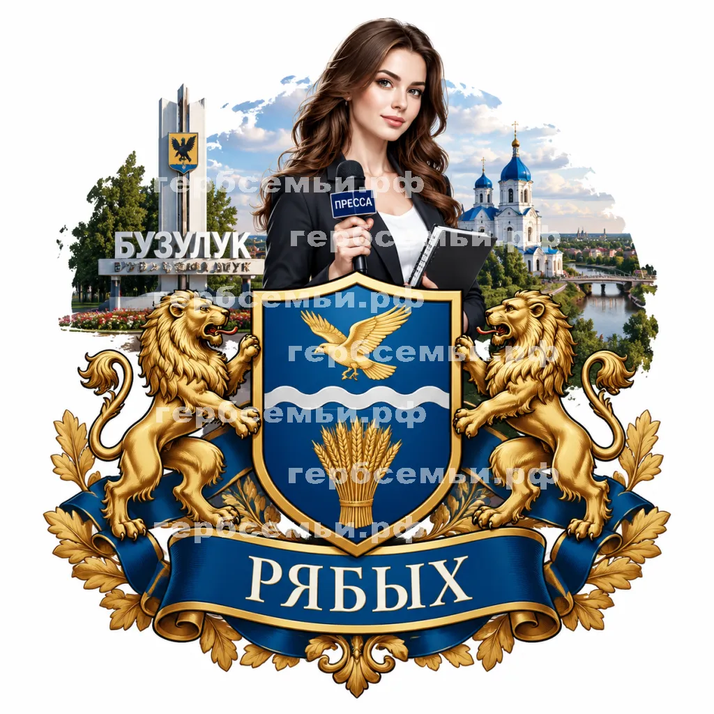 Герб семьи Создать герб на фоне города Бузулука и девушки корреспондента #41972