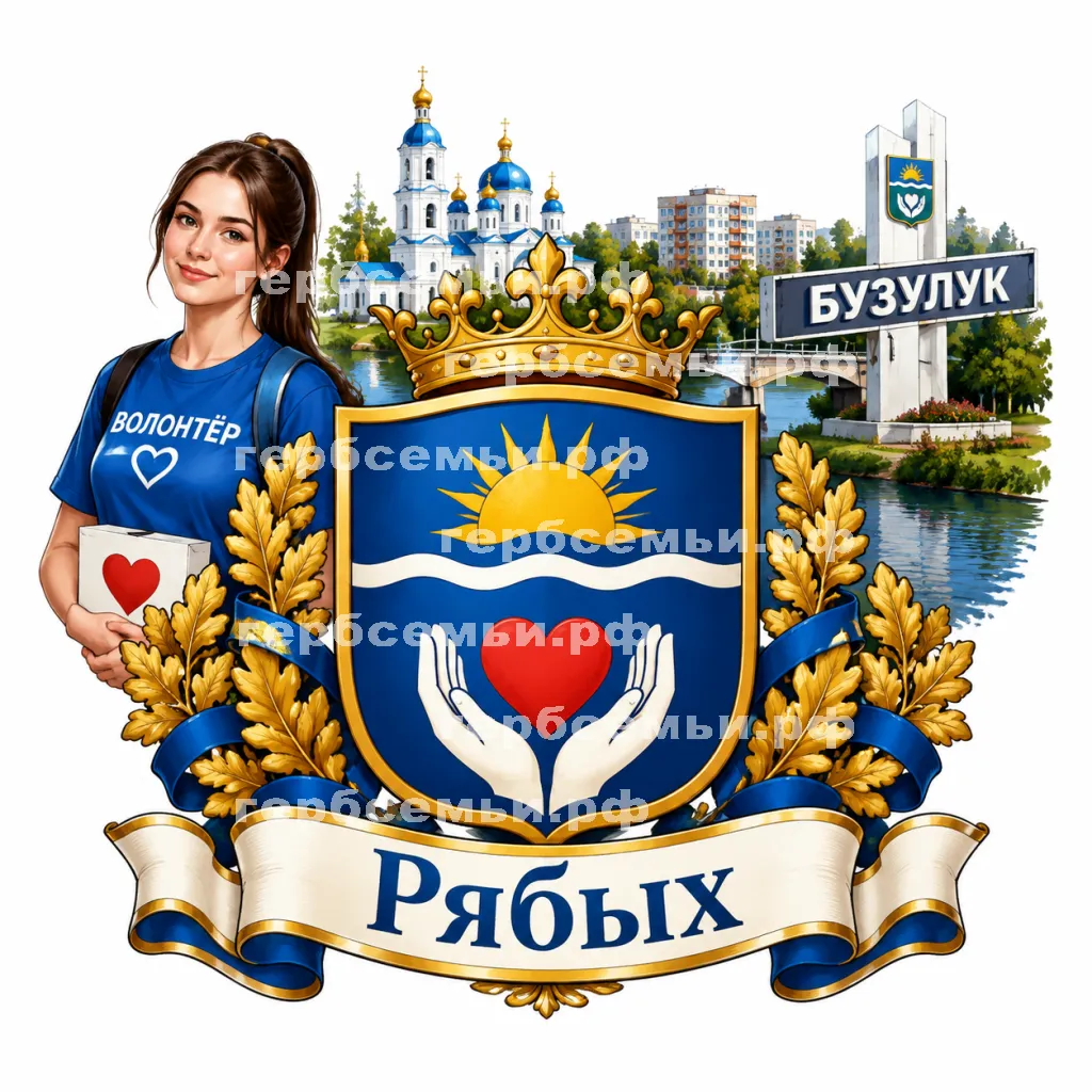 Герб семьи Создать герб на фоне города Бузулука и девушки волонтёра #41976