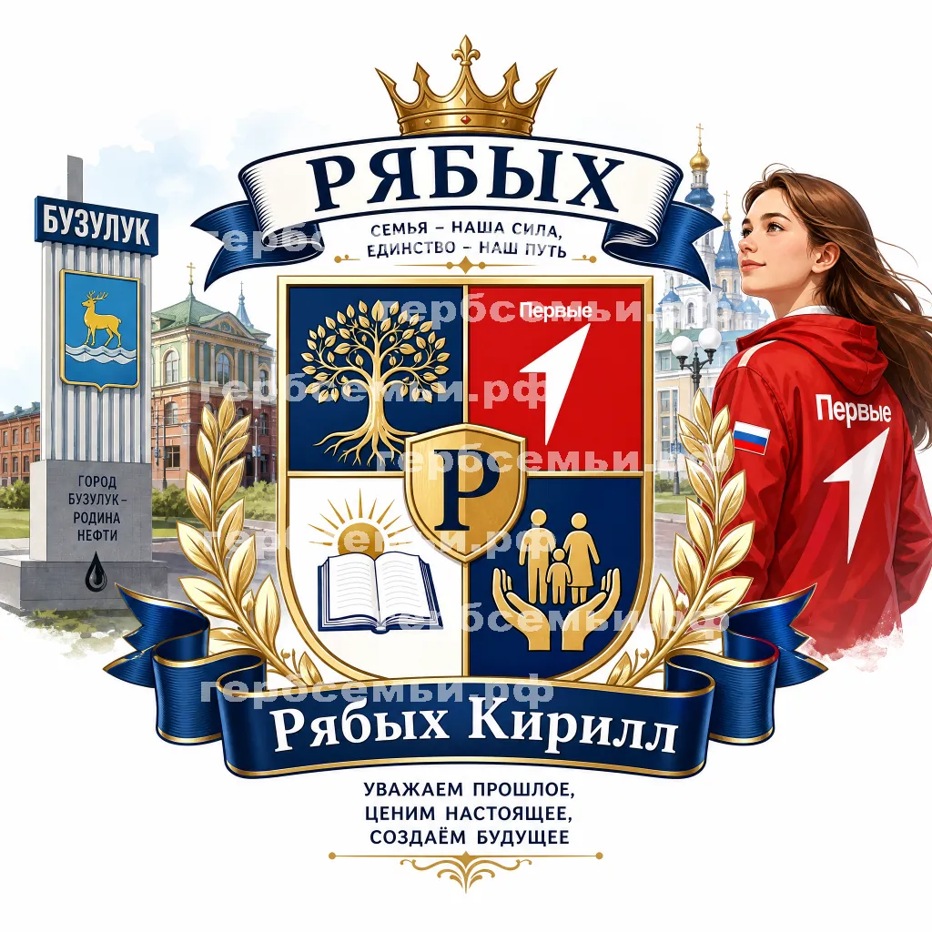 Герб семьи Создать герб  на фоне города Бузулука и девушки движения первых #41977