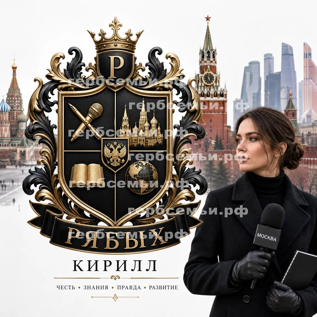 Герб семьи Создать герб на фоне города Москва и девушки коррисподента в черных кожаных перчатках #41992