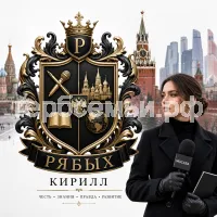 Гербы семьи Создать герб на фоне города Москва и девушки коррисподента в черных кожаных перчатках