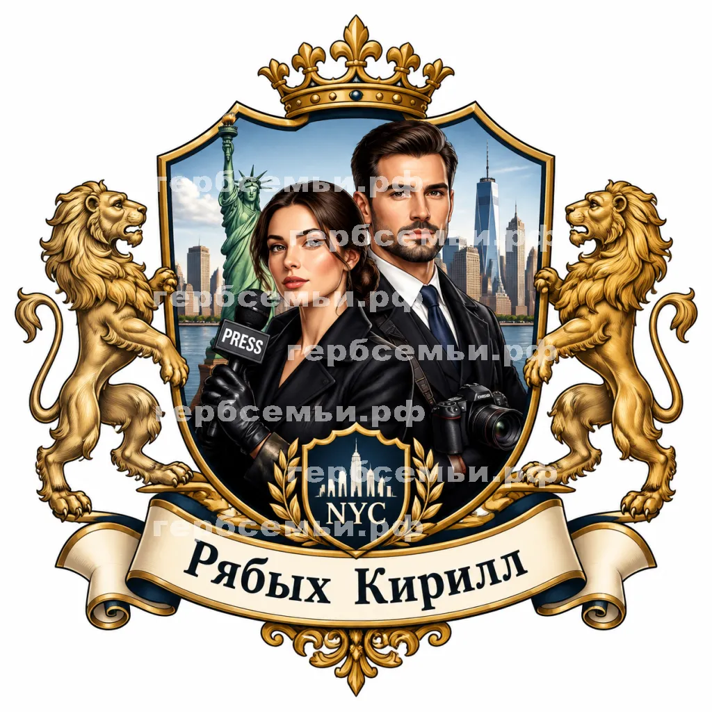 Герб семьи Создать герб на города Нью-Йорка и девушки корреспондента в чёрных кожаных перчатках с мужем Кириллом #41997