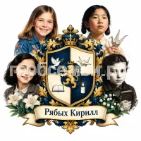 Гербы семьи Создать герб на фоне четерех девочек Саманты Смит, Садако Сасаки, Анны Франк и Тани Савичевой